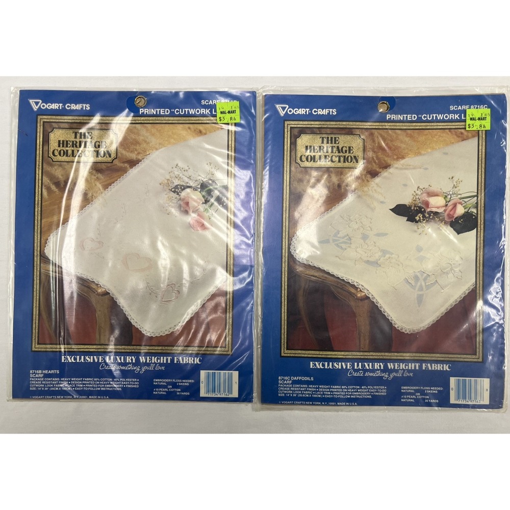 Vogart Crafts 8716C DAFFODILS SCARF & 8716B HEARTS Scarf Embroidery Kits